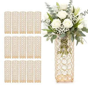 【Summervibes】VEVOR 16 PCS Crystal Wedding Flower Vase, 10.24 in Tall Flower Table Centerpieces, Crystal Cylinder Banquet Vases Easy Installation, Versatile Arrangement Stand for Party Events Room Home Decor, Gold