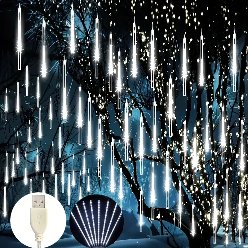 Christmas Outdoor Meteor Lights, Led Star Light, USB Powered Garden Fairy Lights with 192 LEDs, Outdoor Twinkle String Lights, Party Lighting Decoration, Holiday Decoration Lights, IP54, Trees, Parties, Weddings, Christmas Ornaments