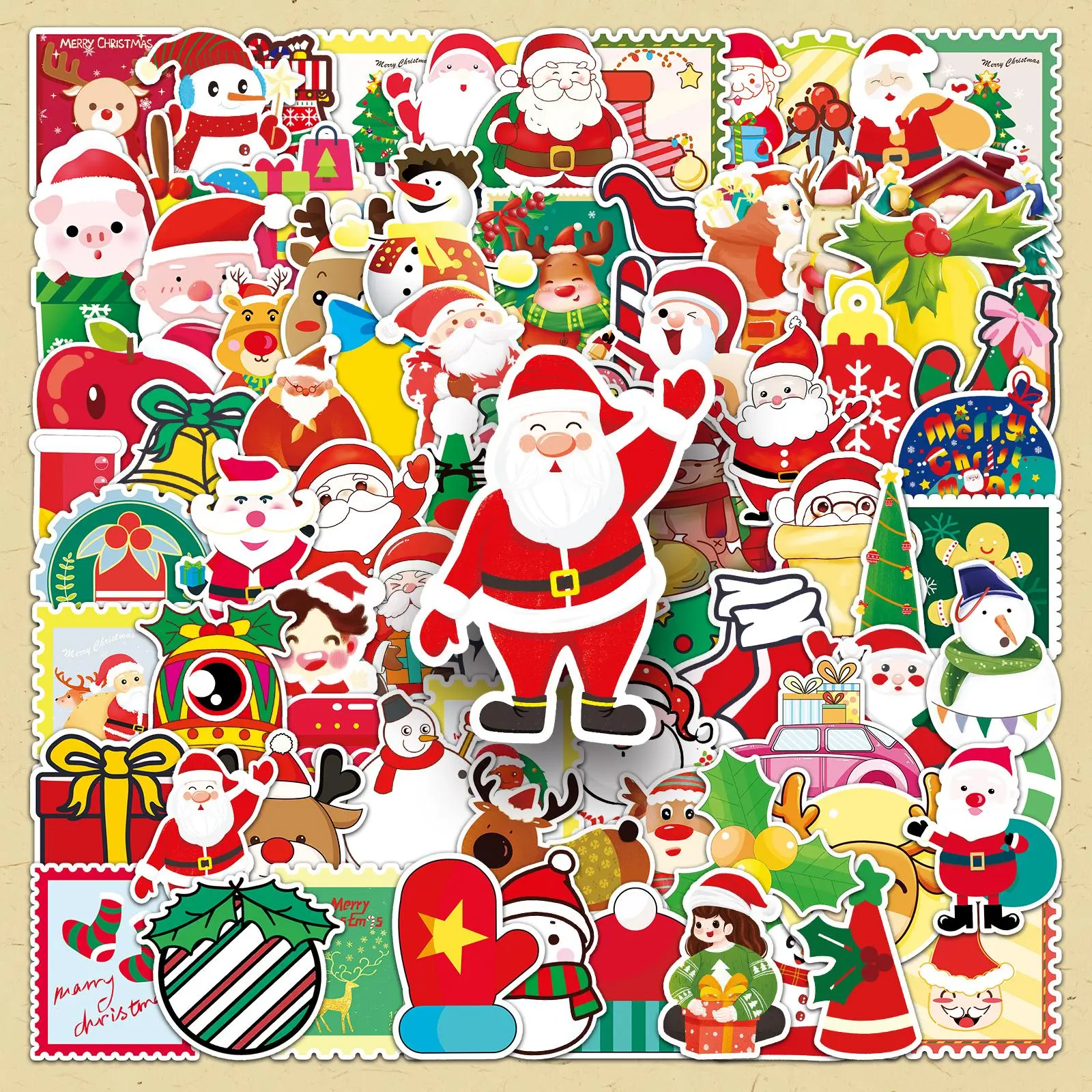 Festival Themed Sticker, 100pcs/set Cartoon Santa Claus Pattern Decorative Sticker, Sticker Sheets, DIY Decals for Scrapbooking, Stickers for Scrapbooking, Journaling, Gift Wrapping