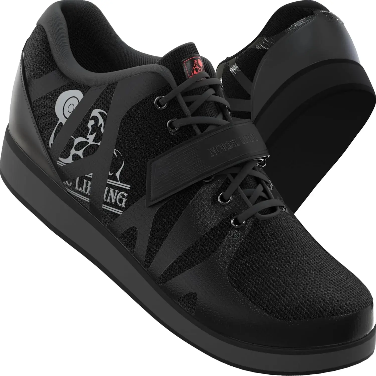Men's Solid Deadlift Gym Shoes with Supportive Hook and Loop Strap and Non-Slip Sole for Weightlifting Training, Powerlifting, Deadlift Shoes, Nordic Lifting, Male, Men's Training & Gym Shoes