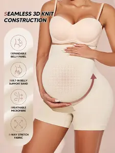 Maternity Over Belly Support Shorts, Seamless 3D Knit Pregnancy Shapewear with Expandable Belly Panel & Built-in Support Band, Breathable 4-Way Stretch Microfiber, Pregnancy Must Haves