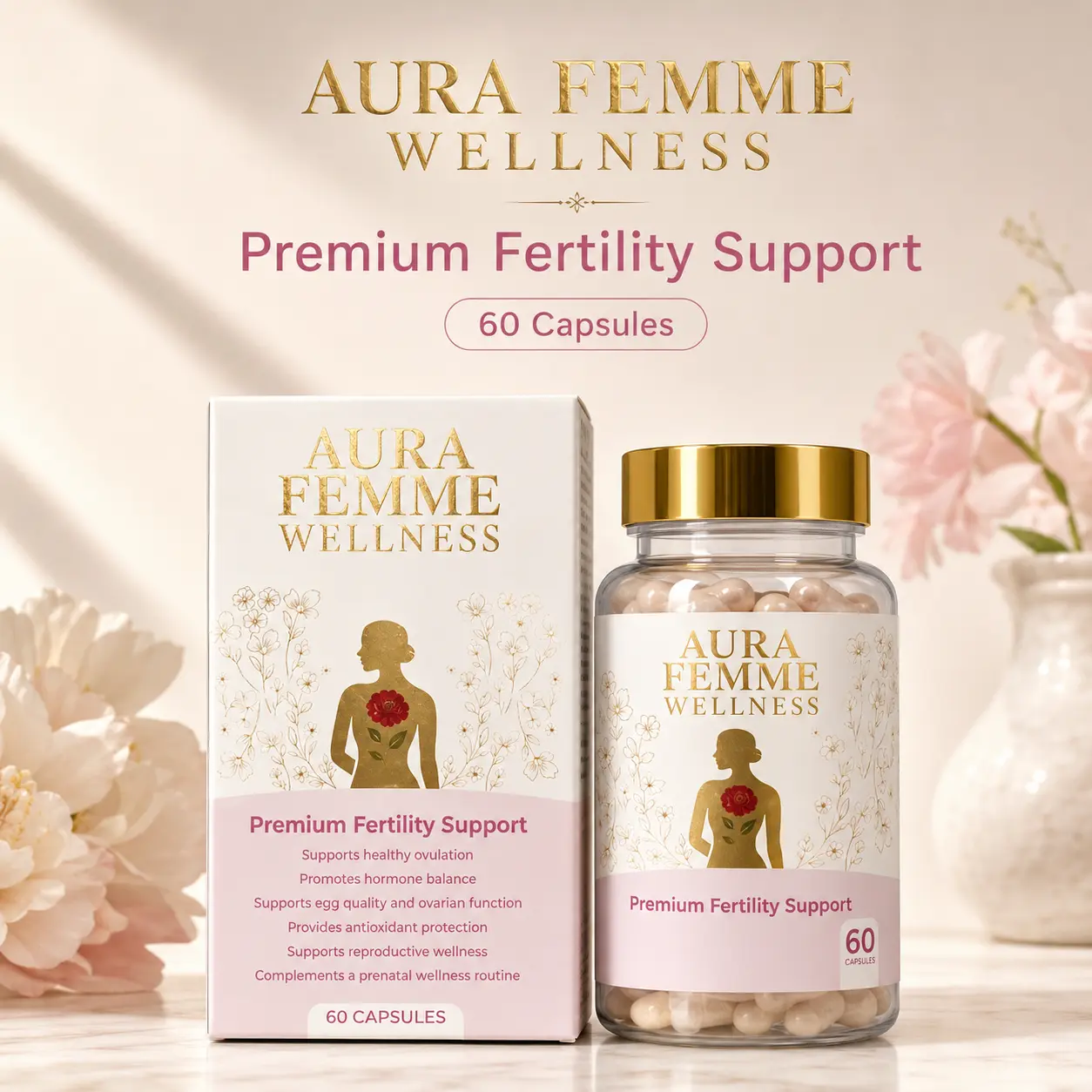 Aura Femme Premium Fertility Support for Women, Myo-Inositol, D-Chiro Inositol, NAC, CoQ10, L-Carnitine, Methylfolate & Vitamin D3, Hormone Balance, Ovulation, Egg Quality & Reproductive Wellness, 60 Capsules (30-Day Supply)
