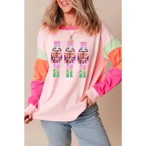 Sequin Nutcracker Round Neck Long Sleeve Top