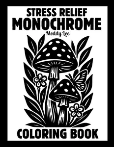 Stress Relief Monochrome Coloring Book: Mindful and Calming One Color Designs with Flowers, Animals, Patterns, Landscapes, Mushrooms and More | Still ... and White Pages for Adults, Kids and All Ages