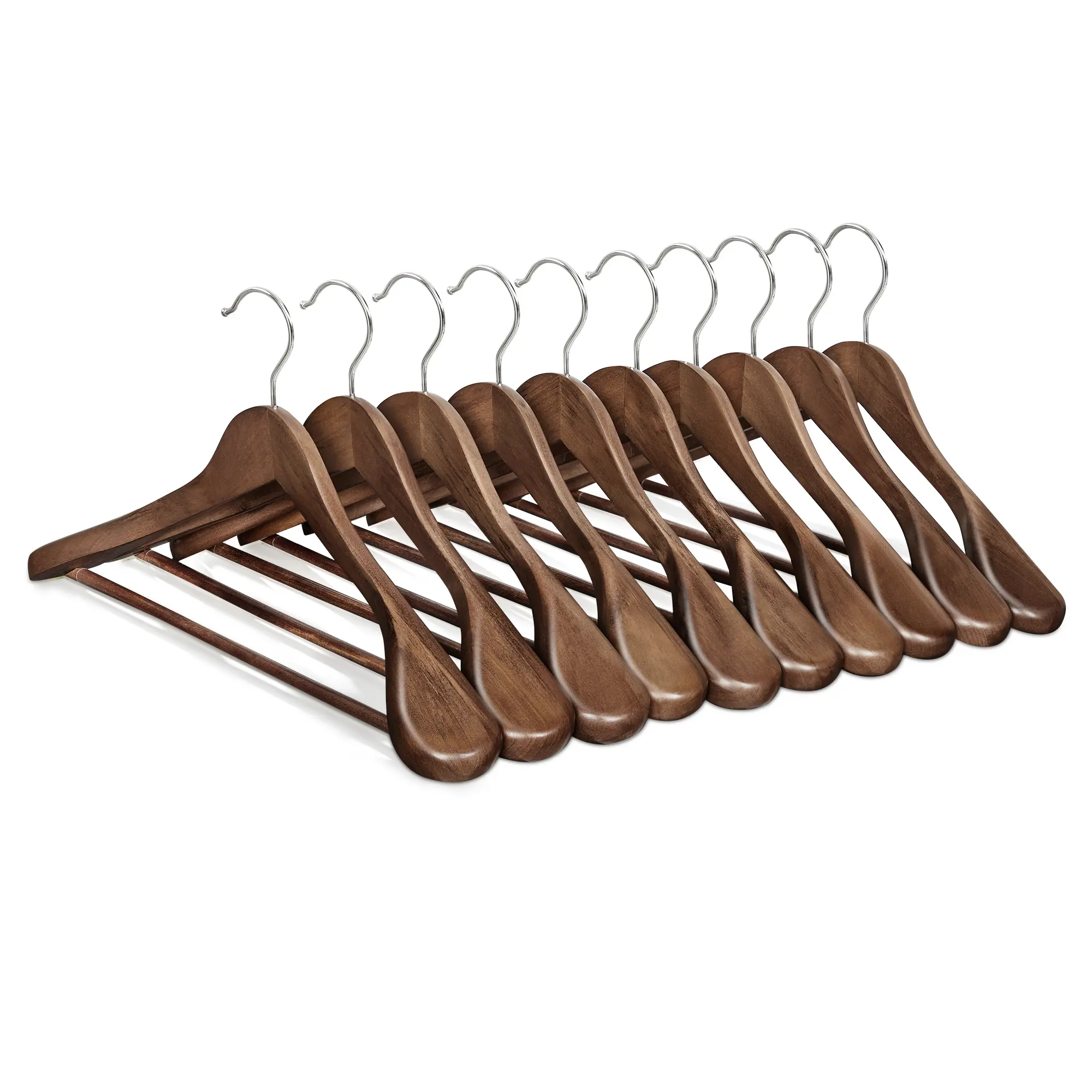 SONGMICS Extra Wide Wooden Suit Hangers, Set of 10 Clothes Hangers | Swivel Hooks, Non-Slip Bars, for Outfits, Suits