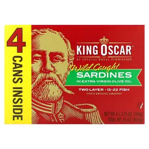 King Oscar Wild Caught Sardines In Extra Virgin Olive Oil, 4 Cans, 3.75 oz (106 g) Each