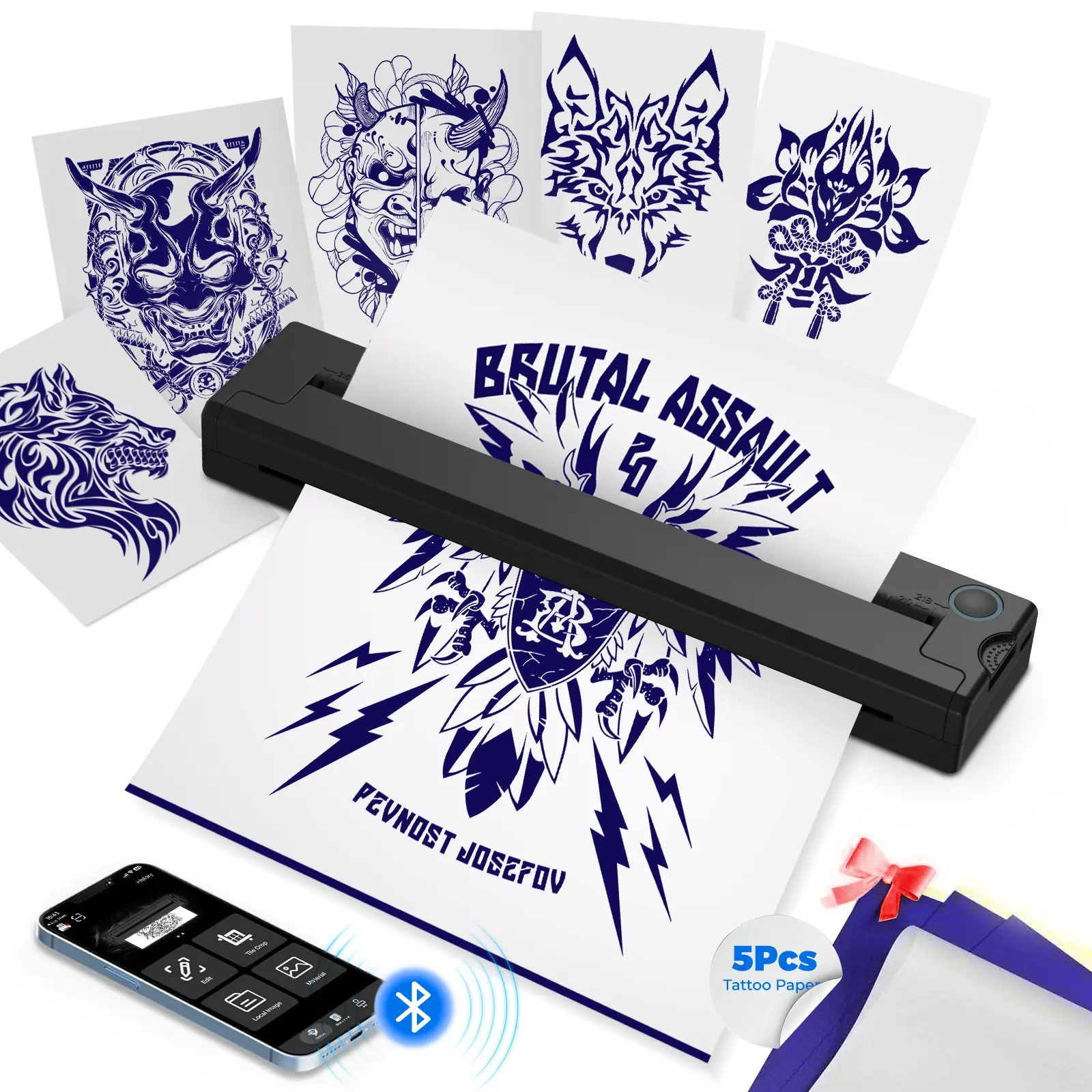 MT610 Portable Bluetooth Tattoo Stencil Printer, Wireless Inkless Thermal Device for Tattoo Transfer Paper, Compatible with iPhone, Android, PC & Laptop, A4 Size/US Letter (Computers & Office Equipment - Office Equipment - Printers & Scanners)