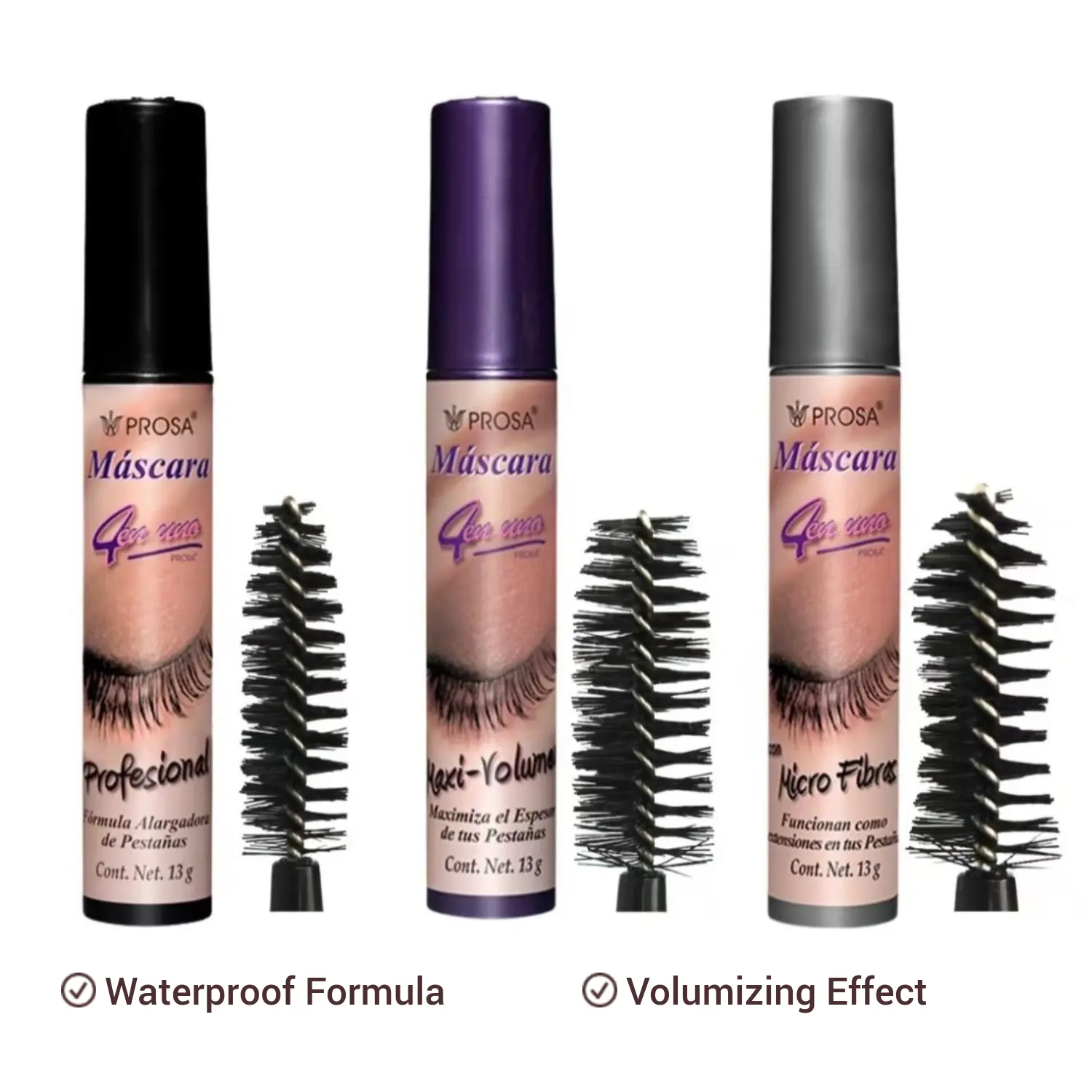 PROSA Mascara Trio Bundle Waterproof for Long Lasting Makeup Volumizing Lengthening Effect 3 Tubes 15ml Each ( GRAY, PURPLE, BLACK)