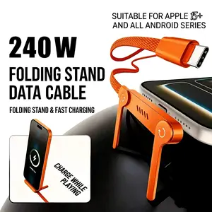MREGB 240W 2-in-1 Fast Charging Cable with Invisible Phone Stand, Foldable Durable Type-C Charger Cord Compatible with iPhone Samsung for Gaming Office & Car Travel Device Portable summerwins