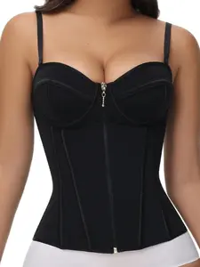 1 Count Women's Adjustable Thin Strap Corset, Fajas, 7 Boning Support & Golden Teardrop Zipper with Single Hook Closure Underwear, Underwire Bust Cup & Open Back Design Tank, Tummy Control Shaperwear Tops, Waist Trainer Vest, Suitable for Dating Occasions