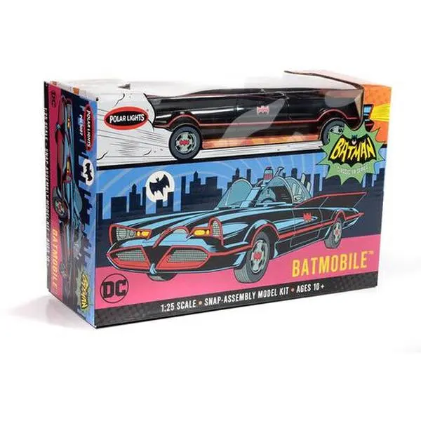 TV Batmobile Snap Assembly Model Kit by Round 2, Polar Lights Chrome Collectible, 9 Inches Long, Ages 10+