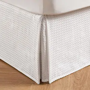MIYE Pleated Waffle Weave Bed Skirt, Tailored Dust Ruffle 16 Inch Drop, Machine Washable (White, TwinXL - 16" Drop)