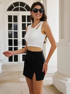 Black Mini Skirt High Waisted Y2K Bodycon Slit Stretchy Sexy Skirts for Women
