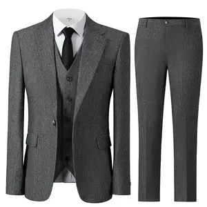 Men's Retro 3-Piece Tweed Herringbone Suit Set - Single-Button Blazer, Vest & Pants| Autumn New Arrival, Formal Business Attire, Groom Outfit & Formal Wear for Casual Parties