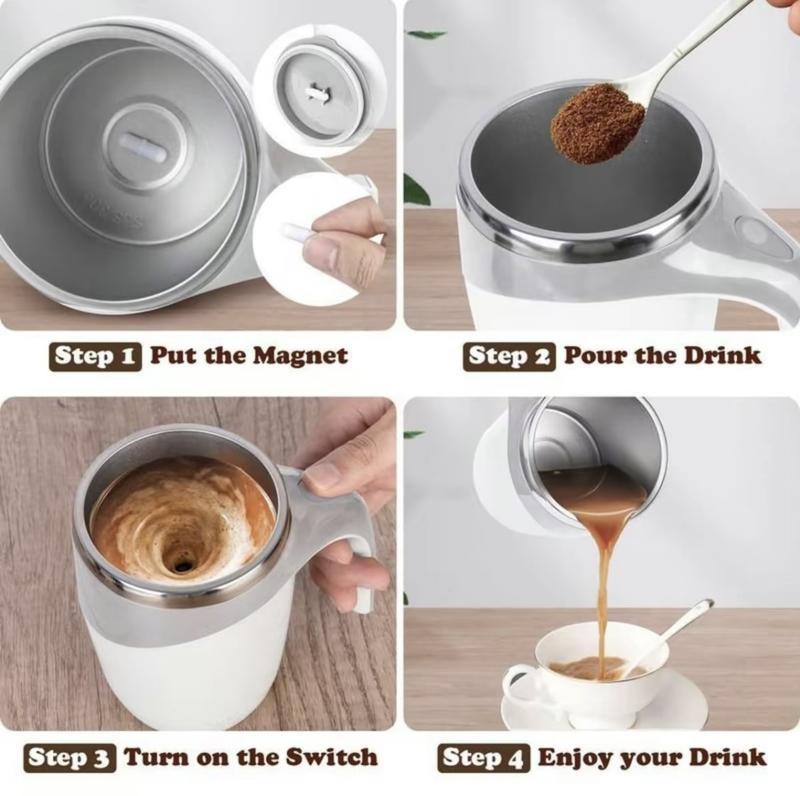 【Birthday gift】Coffee Cup 380ml Electric Coffee Mug with Lazy Rotating Magnet Design Stainless Steel Automatic Stirring Reusable Travel Mug,Valentine's Day gift