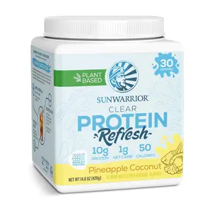 Sunwarrior Clear Protein Powder Vegan Post Workout Hydration Water Mix, Refreshing Drink, Pineapple Coconut 420g 30 servings