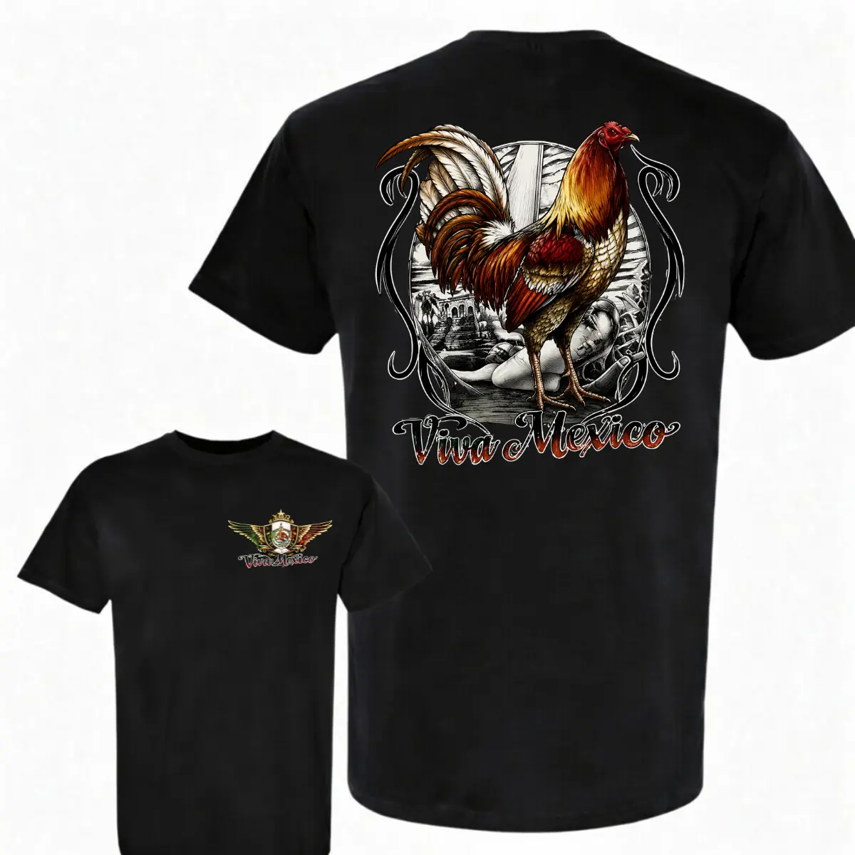 Gallos Finos Rooster Shirt, Gamefowl Style, Game Farm Life, Mexican Rooster Graphic Tee, Dark Gray Front and Back Print T-Shirt, Spanish Quote Gallo Shirt, Hispanic Heritage Gift for Men