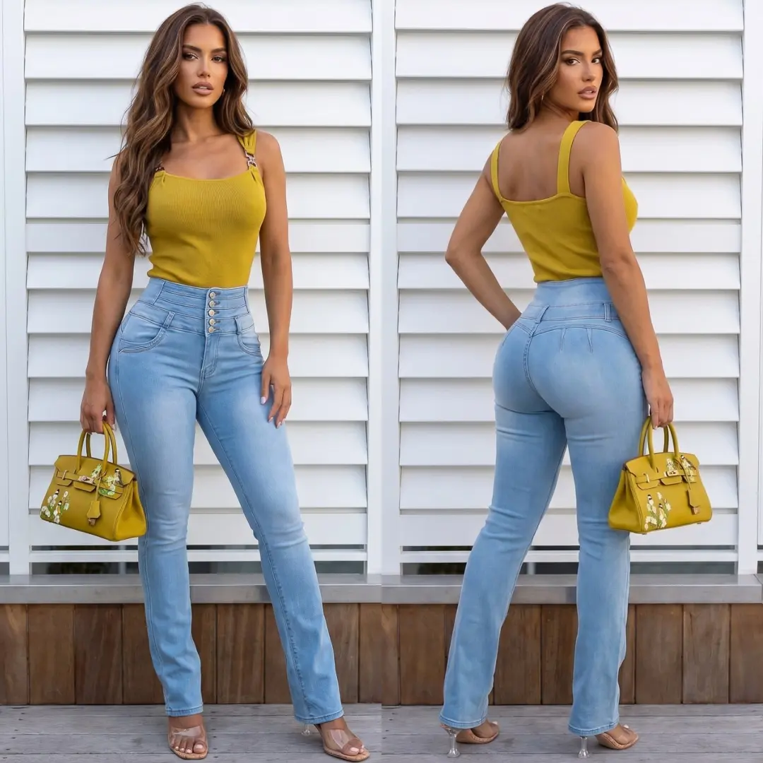 MX JEANS Push Up Thick Waist Bootcut Jeans Light Blue Womenswear