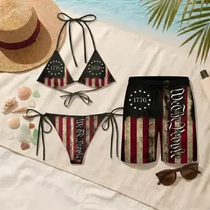 1776 2026 We The People American Flag Bikini Set Matching Hawaiian Shorts Couples Patriotic Swimwear 4th of July Beach Festival Summer Sunbathing Loose Comfortable Outfit