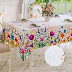 Spring Easter Tablecloth Rectangle - Waterproof Floral Pattern Decorative Table Cloths Stain Resistant Wrinkle Free Fabric Table Covers for Dinner/Party/Picnic/Indoor/Outdoor, 52 x 70 Inch