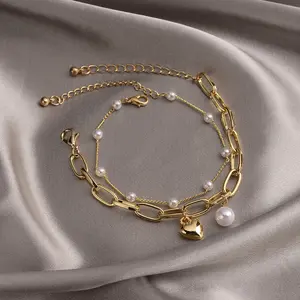 2-piece heart-shaped pendant bracelet set for girls simple fashion bracelet design elegant charm bracelet, handmade jewelry, perfect gift for mom, daughter matching