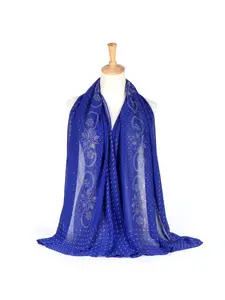Plain Color Rhinestone Chiffon Veil, Retro Ethnic Style Solid Simple Women Headscarf Shawl