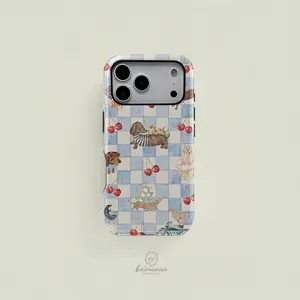 Fun Dog Cherry Pattern Dual-Use Phone Case, Decorative Smartphone Protector, Durable Shockproof Protective Fashion Protection for iPhone 11 12 13 14 15 16 17 Pro Max, Samsung Galaxy S25 S24 S23 Ultra, Puppy, Shockproof Cover