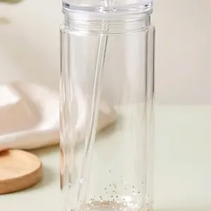 Vaso Snowglobe Acrílico Transparente con Diseño de Glitter para Bebidas Frescas