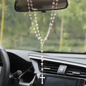 Heart Shaped Faux Pearl Car Rearview Mirror Hanging Ornament, Car Rearview Mirror Pendant, Car Interior Decoration Accessories, Girly Car Accessories