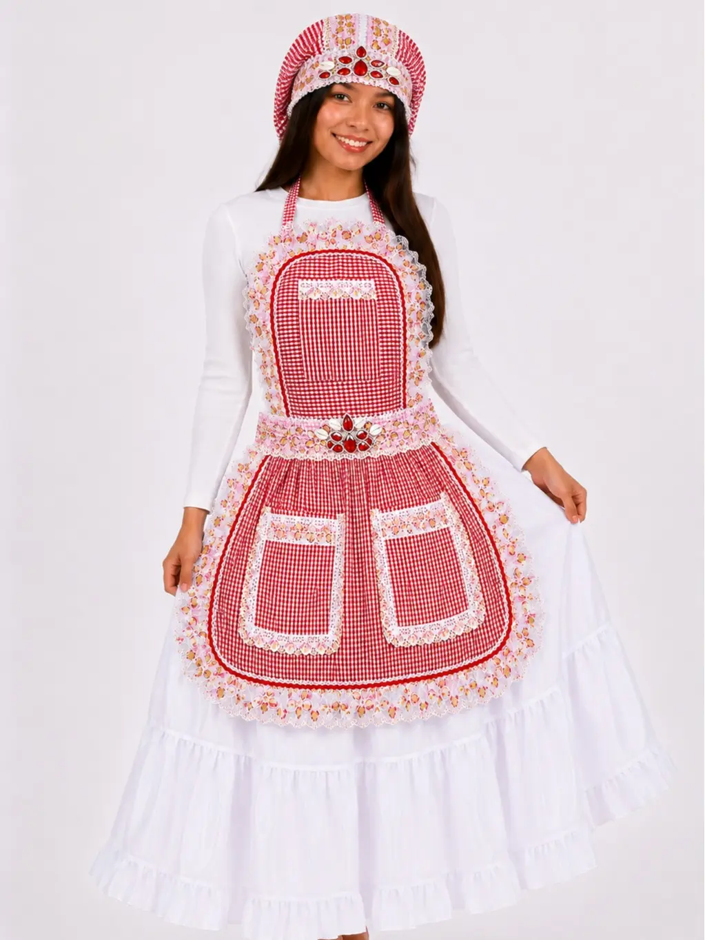 Shango Religious Ceremonial Apron Set with Detailed Matching Handkerchief, Hat