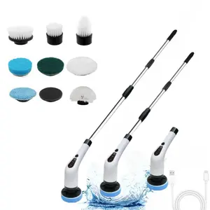 Electric Cleaning Brush Set, Wireless Rechargeable Rotating Floor Cleaner with Replaceable Heads, Adjustable Extension Handle for Bathroom & Tile Cleaning