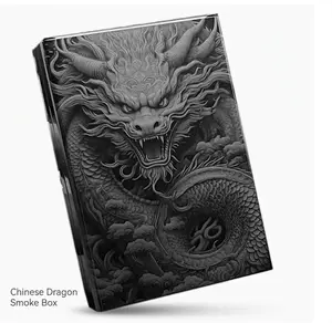 Cigarette Case for Men, Premium Aluminum Alloy Metal Cigarette Holder Box, Cool Printed Dragon Design, Portable 20 Capacity Slide Top Storage Box, Unique Father's Day Birthday Gift for Dad Husband Lighter