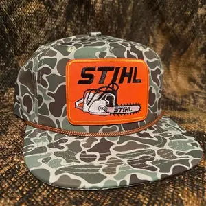 Stihl Chainsaw Smokeshow camo ropebrim SnapBack hat, Stihl Chainsaw Camo Snapback Hat with Rope Brim, Smokeshow Camo Snapback Cap - Stihl Chainsaw Design