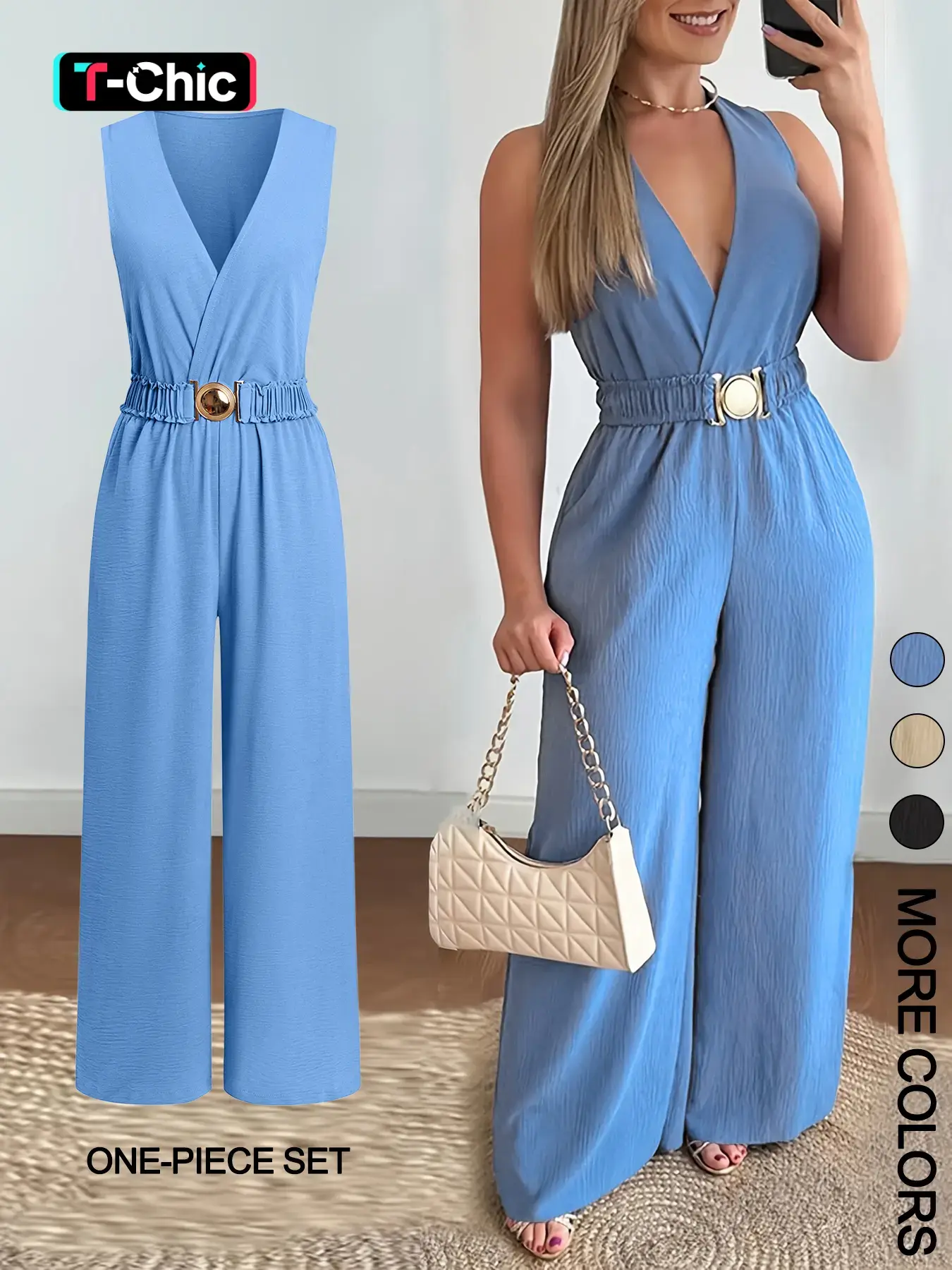 Women's Solid Belted Jumpsuit, Casual Sleeveless V Neck Jumpsuit for Summer, Women's Clothes for Daily Wear, Ruched Belted Jumpsuit, Fashion Plain Jumpsuit, Jumpsuit with Belt