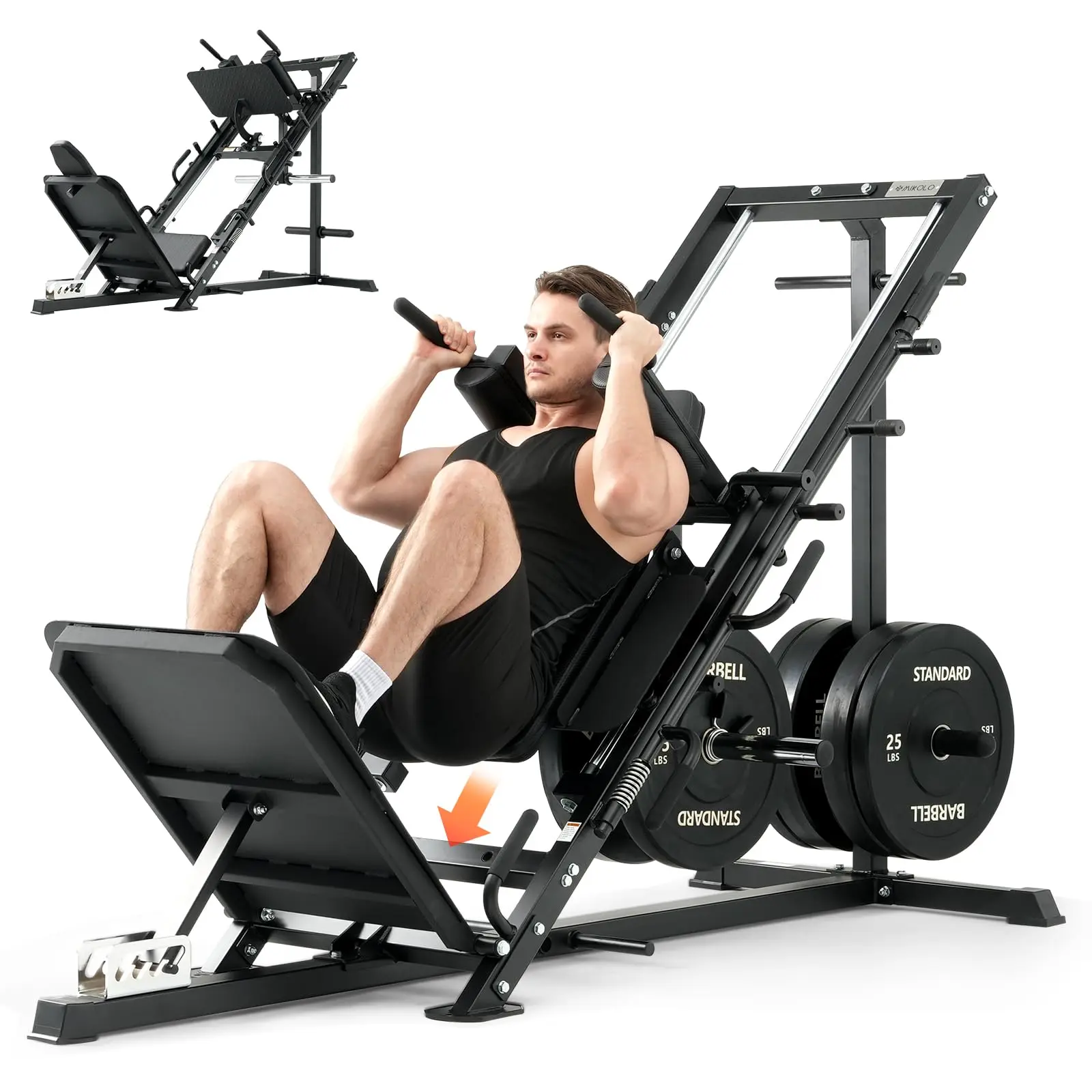 Leg Press & Hack Squat Machine Combo for Home Gym with Linear Bearings & Band Pegs Full-Range Leg Training Equipment 3-Angle Footplate 24.4"x13.8" Platform