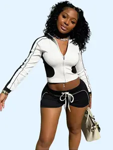 Weird Puss Sporty 2-Piece Tracksuit Set Women Fall 2026 – Zip Crop Jacket Patchwork Hipster Shorts Matching Streetwear Outfit