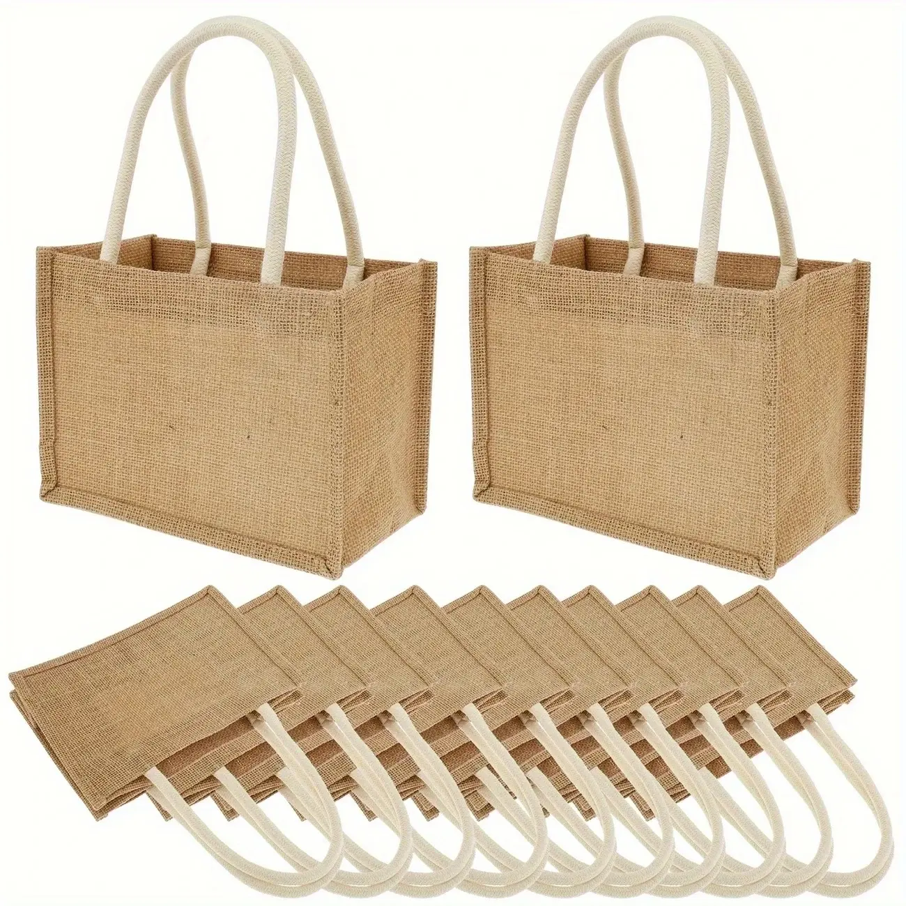 6/12 PCS Small Jute Tote Bags, Reusable Burlap Gift Bags with Cotton Handles, DIY Craft Bags for Wedding, Party Favors, Shopping, Gifts & Everyday Essentials