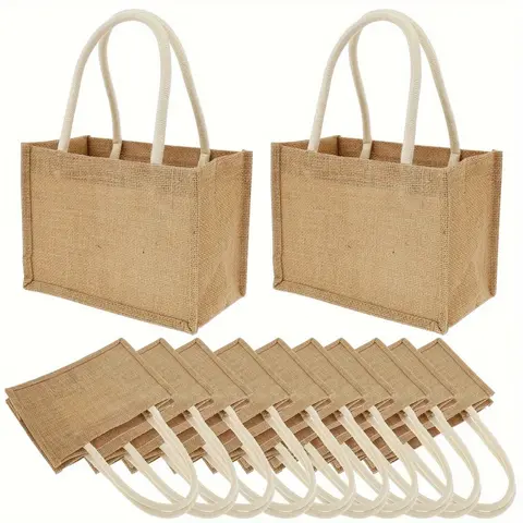 6/12 PCS Lightweight Customizable Small Burlap Jute Tote Bags with Soft Cotton Grip Handles, Reusable DIY Blank for Anniversary, Baby Shower Festive Party & Wedding Favor Gifts (Home Supplies)