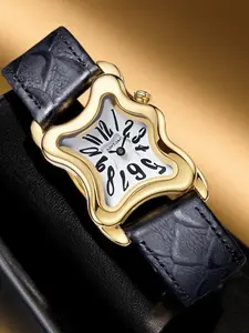 Unisex Quartz Watch Y2K Melted Twisted Design, Fashionable High-End Waterproof Vintage Style, Unique Middle-Aged Stone Quartz-Watch, Modern Fashionable Wristwatch