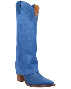 Dingo Women's Women'S Cuffed Wild Fire Suede Tall Western Boot Round Toe - Di2280- Blu