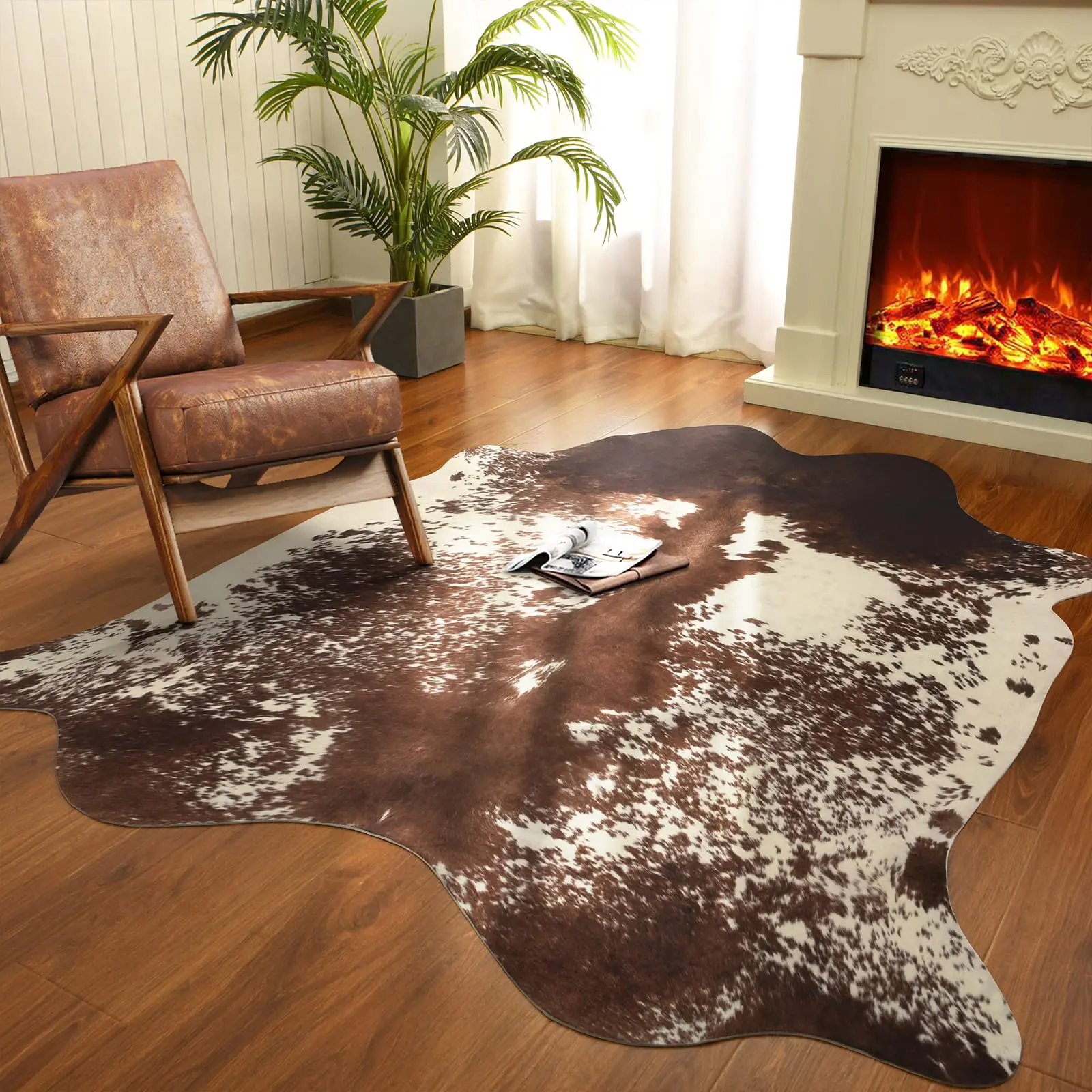 YJGWL Faux Cowhide Personalized Rugs, Living Room, Bedroom, Kitchen, Fashion Rugs , More Than 5.2 x 4.6 Feet, Multi-Size Vintage Animal Rugs, Large Cowhide Rugs, Industrial Style Non-Slip Area Rugs,