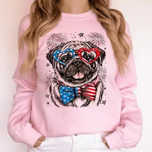 Pug Patriotic Dog, USA, America, Pet Lover, 4th of July Sweatshirt, Crew Neck, Women's, Crewneck