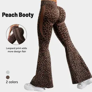 Women's Retro Leopard Print Flared Pants Seamless High Waisted Yoga Leggings Tummy Control Bell Bottoms Fitted Trousers Y2K Suitable for yoga, gym, outdoor sports and leisure Women's High Waisted Yoga Flare Pants tight-fitting sportswear