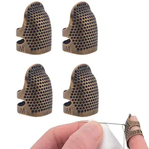 LMMAKE 4Pcs Sewing Thimble Metal Copper Adjustable Finger Protector Shield Ring for Quilting Craft DIY Sewing Tools Seamless Stitching Open-Sided Design