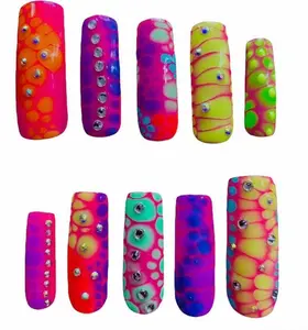 Neon reptile chrome nails with trippy bubble patterns & crystal accents – bold, Y2K-inspired nails that scream rave-ready glam!