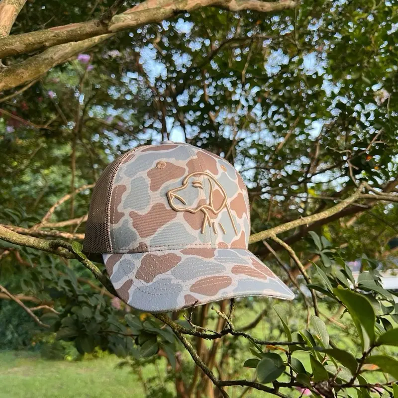 Loyal Hound Blue Camo Baseball Style Hat with Embroidered Dog Logo SnapBack Design