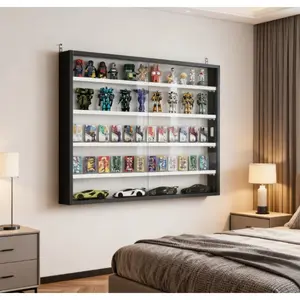 5 Tiers Display Cabinet, Black Wall-Mounted Display Case with Large Capacity, Adjustable Shelves, Clear Door for a Stunning Collectible Showcase On-Site for Playroom, Bedroom