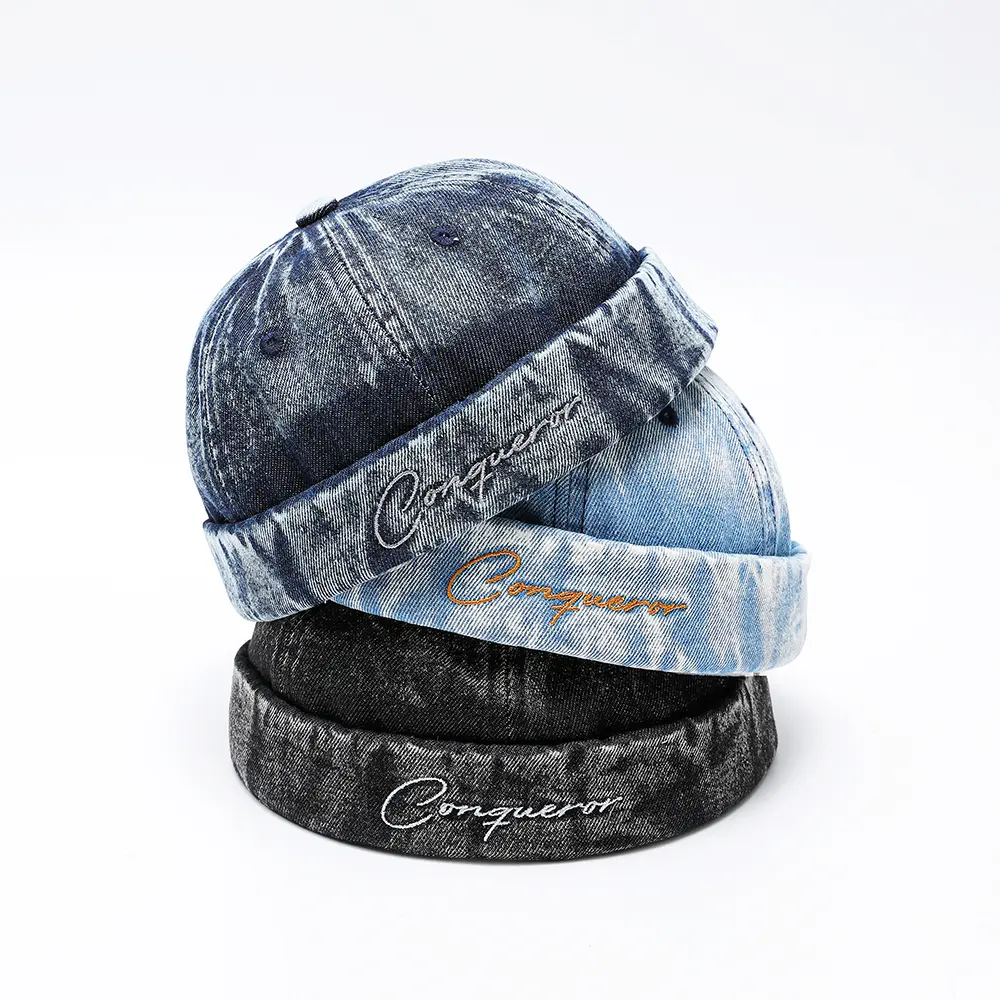 Denim Docker Hat Fashion Brimless Beanie Hat Retro Worker Skull Cap Rolled Cuff Sailor Cap Hip Hop Dancing Watch Cap Casual Hat High Quality Hat Cotton Hat