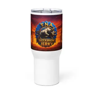 TNA JERKY travel mug with a handle