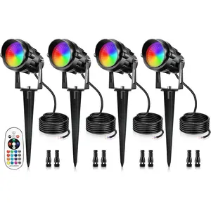 12W RGBW Color Changing Landscape Lights - Low  LED Landscape Lighting, Remote Control Spotlight Outdoor  Garden Pathway Halloween Christmas Spot Lights, 4 Pack with Connector